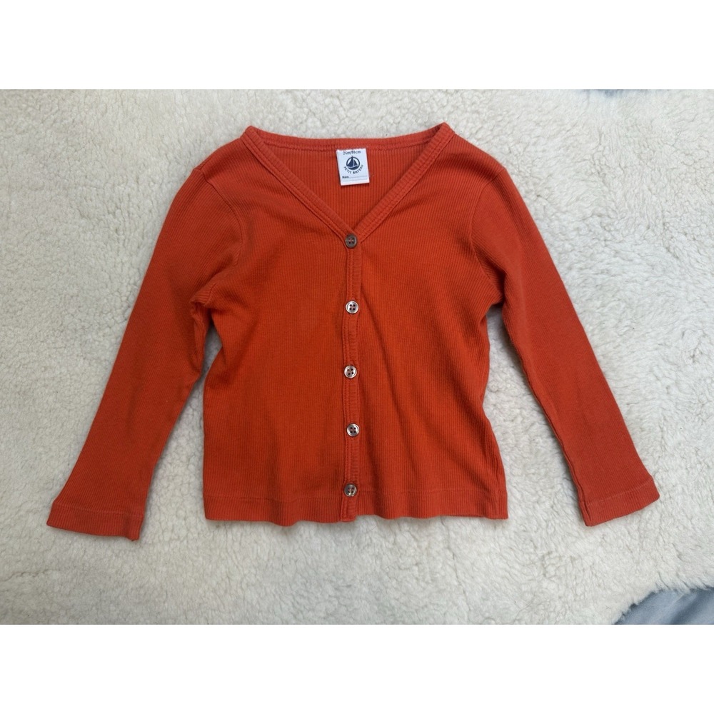 Petit Bateau 24M Orange Ribbed Cotton Cardigan Sweater French Girl Classic